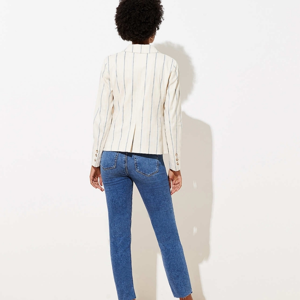 LOFT Linen Blend Cream Striped Cropped Blazer 2 NWT - Picture 14 of 15